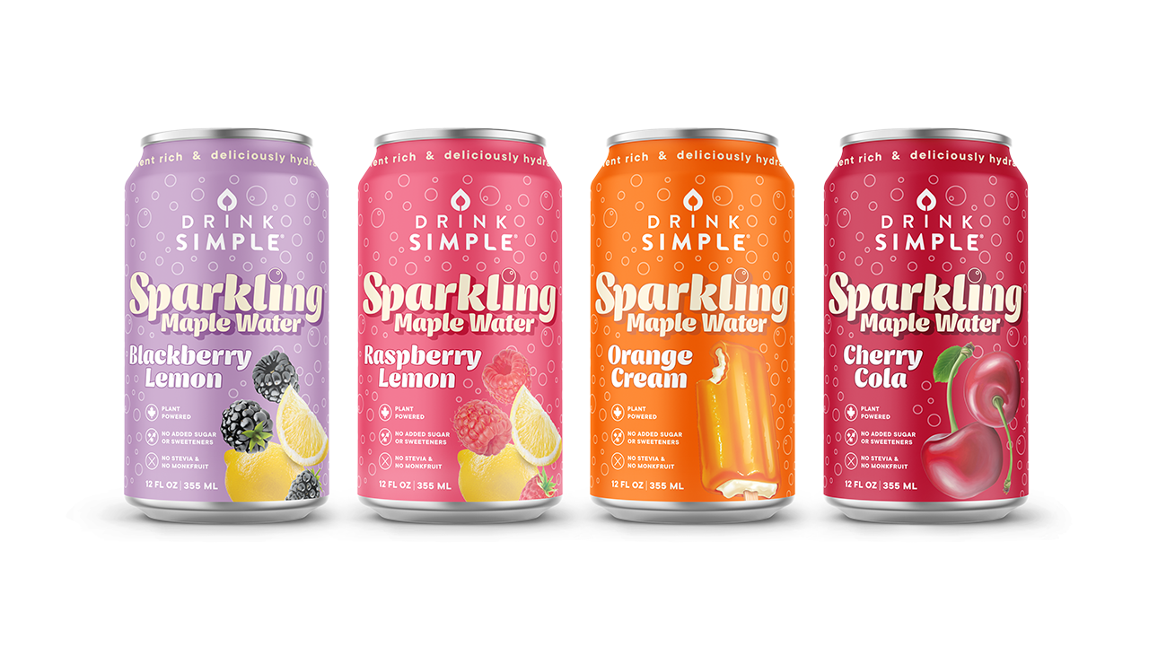 Mixed 12 Pack Sparkling Maple Waters- 4 Flavors: Cherry Cola, Raspberry Lemon, Blackberry Lemon, and Orange Cream