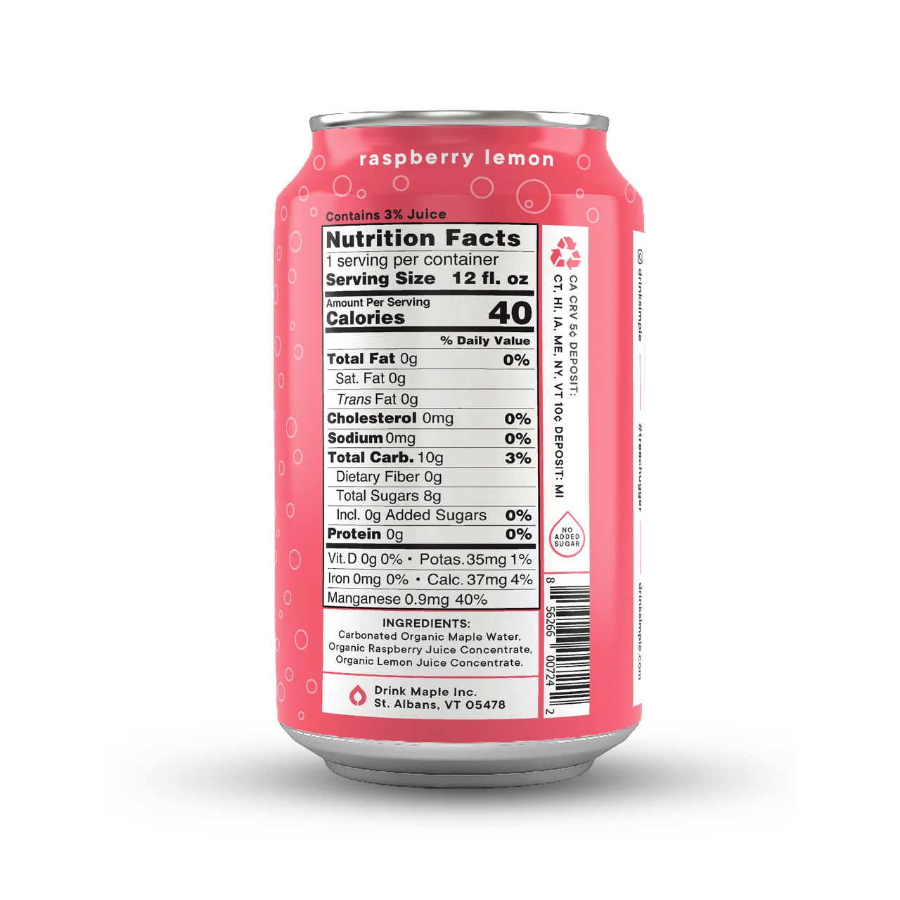 12 oz. Raspberry Lemon Sparkling Maple Water - 12 Pack