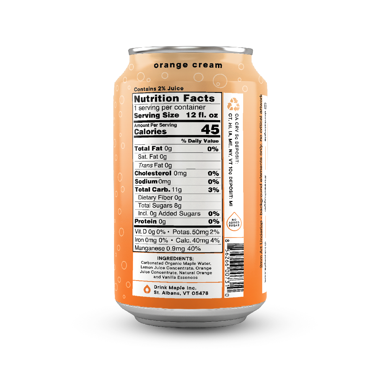 12 oz. Orange Cream Sparkling Maple Water - 12 Pack